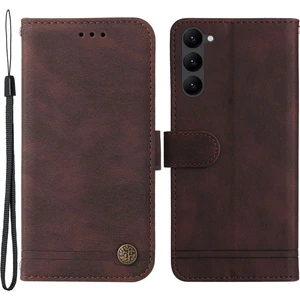 Samsung Galaxy S23 için çizilmeye dayanıklı flip deri cüzdan ı ağaç desen metal düğme çizgileri baskılı cilt-dokunuş koruyucu lı Telefon Kılıfı (Yurt Dışından)