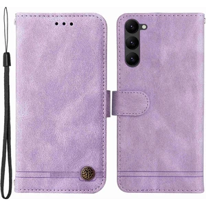 Samsung Galaxy S23 için çizilmeye dayanıklı flip deri cüzdan ı ağaç desen metal düğme çizgileri baskılı cilt-dokunuş koruyucu lı Telefon Kılıfı (Yurt Dışından)