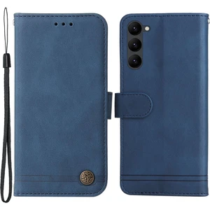 Samsung Galaxy S23 için çizilmeye dayanıklı flip deri cüzdan ı ağaç desen metal düğme çizgileri baskılı cilt-dokunuş koruyucu lı Telefon Kılıfı (Yurt Dışından)