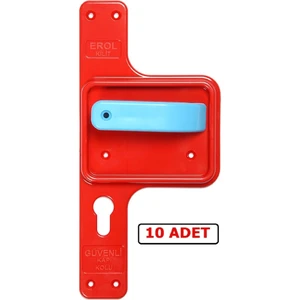 Erol Kilit Güvenli ve Kırılmaz Bariyerli Kapı Kolu Kırmızı Ayna-Mavi Kol 10 Takım