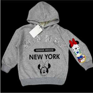Lolli Boom Kids Kız Çocuk 3 Iplik Gri Renk Üzeri Payet Yazı Detaylı Mickey Mouse Baskılı Sweatshirt