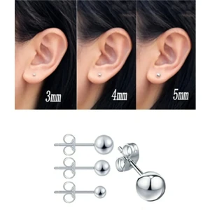 Ares Collection Cerrahi Çelik Kararmaz Gümüş Renk Top Küpe