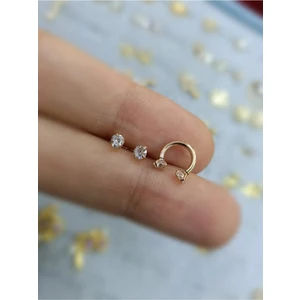 Ares Collection Cerrahi Çelik Iki Ucu Taşlı Tragus Helix Kıkırdak Lobe Uyumlu Piercing Küpe