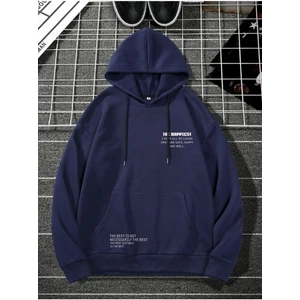 Unisex Mor Happiest Baskılı Oversize Kapşonlu Sweatshirt