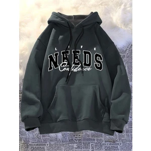 Unisex Füme Needs Baskılı Kapşonlu Oversize Sweatshirt