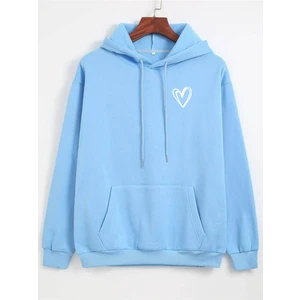 Unisex Bebe Mavisi Kalp Baskılı Oversize Kapşonlu Sweatshirt