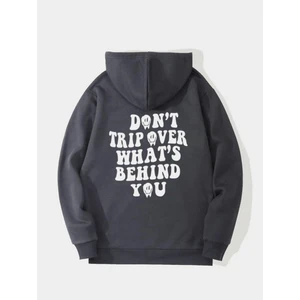 Unisex Füme Sırt Yazı Baskılı Oversize Kapşonlu Sweatshirt 