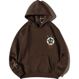 Unisex Kahverengi Id Baskılı Oversize Kapşonlu Sweatshirt