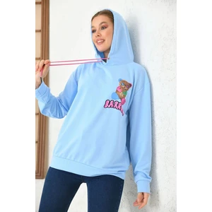Unisex Mavisi Barrow Baskılı Oversize Kapşonlu Sweatshirt