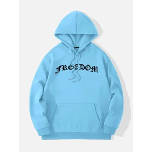 Unisex Mavi Freedom Baskılı Oversize Kapüşonlu Sweatshirt