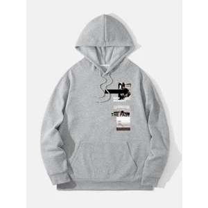 Unisex Gri New Moment Baskılı Oversize Kapşonlu Sweatshirt 