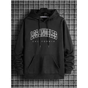 Unisex Siyah Los Angeles Baskılı Oversize Kapşonlu Sweatshirt