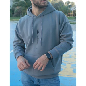 Unisex Füme Göğüs Dikey Baskılı Kapşonlu Oversize Sweatshirt