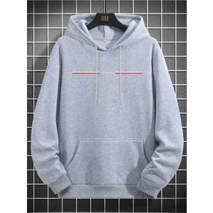 Unisex Gri Paris Baskılı Kapşonlu Oversize Sweatshirt
