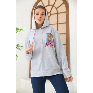 Unisex Gri Barrow Baskılı Oversize Kapşonlu Sweatshirt