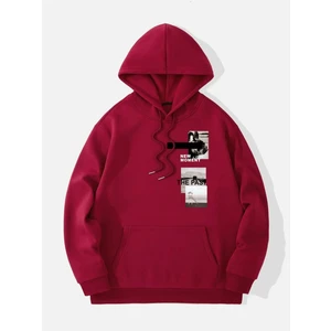 Unisex Kırmızı New Moment Baskılı Oversize Kapşonlu Sweatshirt 