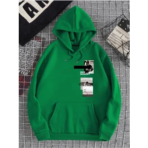 Unisex Yeşil New Moment Baskılı Oversize Kapşonlu Sweatshirt 