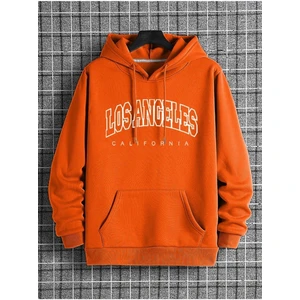 Unisex Turuncu Los Angeles Baskılı Oversize Kapşonlu Sweatshirt 