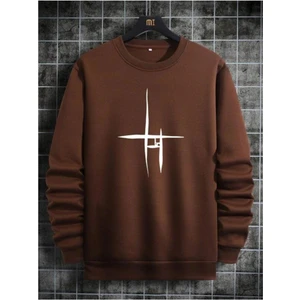 Unisex Kahverengi Çizgi Baskı Bisikletyaka Sweatshirt