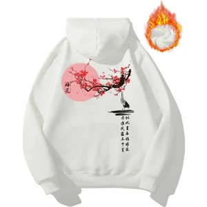 Unisex Beyaz Japon Ağacı  Baskılı Oversize Kapşonlu Sweatshirt