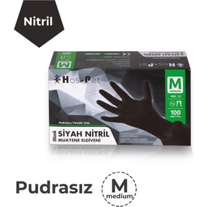 Haspet Pudrasız Siyah Nitril Eldiven M 100'lü.