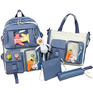 Sevimli Pin ve Aksesuarlar ile 4 Adet Kawaii Okul Sırt Setleri, Genç Kızlar Için Sevimli Sırt Çantaları (Yurt Dışından)