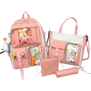 Sevimli Pin ve Aksesuarlar ile 4 Adet Kawaii Okul Sırt Setleri, Genç Kızlar Için Sevimli Sırt Çantaları (Yurt Dışından)