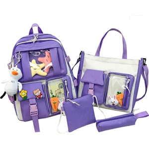 Sevimli Pin ve Aksesuarlar ile 4 Adet Kawaii Okul Sırt Setleri, Genç Kızlar Için Sevimli Sırt Çantaları (Yurt Dışından)