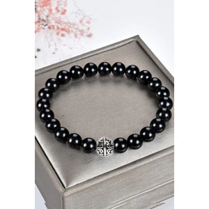 Tesbih Atölyesi Sertifikalı Gümüş Aparatlı Doğal Obsidyen Taşı Bileklik