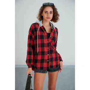 Pikka Online Kadın Kırmızı Siyah Oduncu Oversize Ceket Gömlek