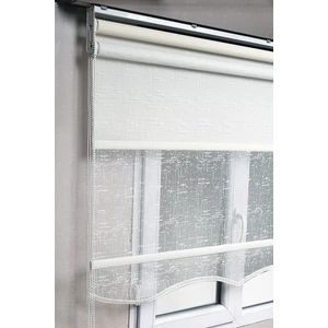 Bizden Perde Çiftli Sistem Çizgili Kırık Beyaz Tül + Stor Güneşlik Perdeler