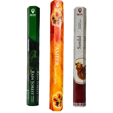 Enjoy Aura 60 Adet Tütsü Çubukları (Amber, Sandal Ağacı, Rain Forest ) Kayık dahil