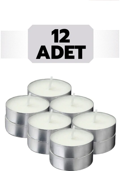 KaktüsKedi 12 Adet Beyaz TeaLights Yuvarlak Mum 714705