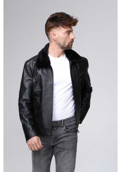 Erkek Hakiki Deri Krokodil Baskılı Mont modelleri