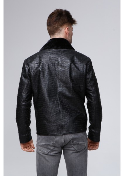 Erkek Hakiki Deri Krokodil Baskılı Mont indirimleri