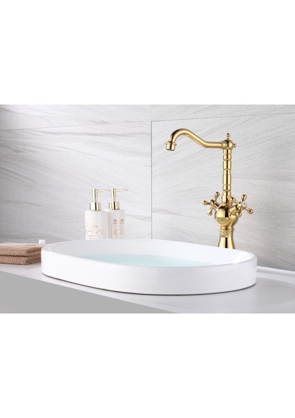 Pirinç Gold Rustik Çanak Lavabo Bataryası