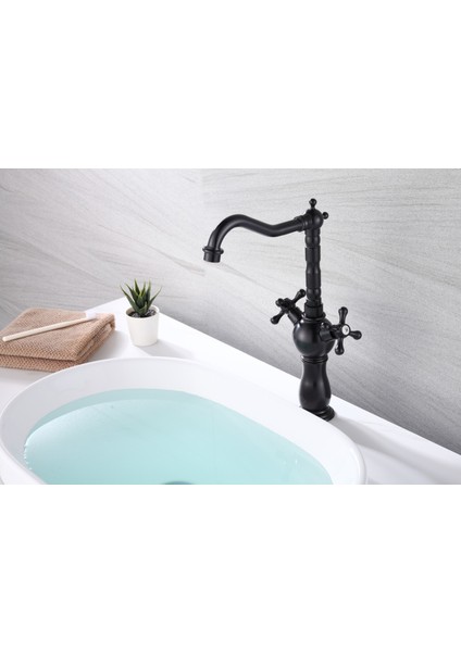 Pirinç Rustik Siyah Çanak Lavabo Bataryası