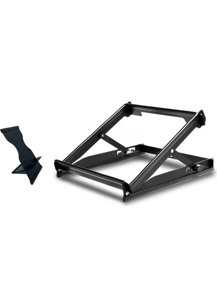 Hediye MARKETI17 2'li Set - 5 Kademeli Çelik Notebook Laptop Yükseltici Altlık & Telefon Tablet Tutucu Stand