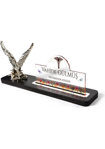 Uçan Kartal Figürlü Gümüş Ofis Masası İsimliği Dekoru 3D Kişiselleştirilmiş 34 Farklı Tasarım