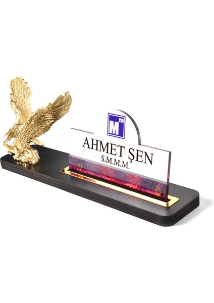 Uçan Kartal Figürlü Altın Ofis Masası İsimliği Dekoru 3D Kişiselleştirilmiş 34 Farklı Tasarım