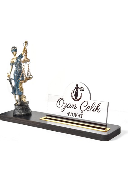 Themis Figürlü Avukat Ofis Masası İsimliği Dekoru 3D Kişiselleştirilmiş 34 Farklı Tasarım
