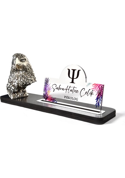 Şahin Biblolu Gümüş Ofis Masası İsimliği Dekoru 3D Kişiselleştirilmiş 34 Farklı Tasarım fiyatları