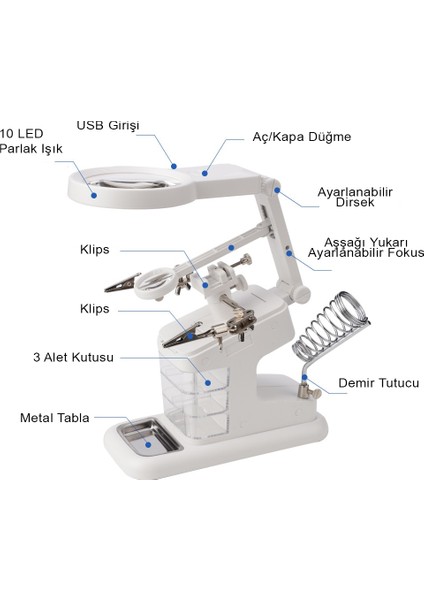 Dailylink 3x 4.5x 25X Büyütec Yardımcı El Lehimleme Havya Standı