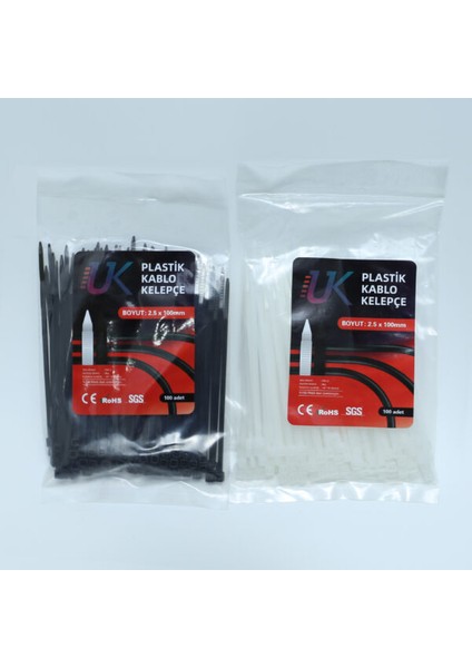 Uk Plastik Kablo Bağı Plastik Kelepçe Cırt Klips 2.5X100MM 100 Adet