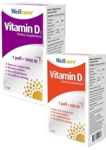 Vitamin D3 1000 Iu 5 ml + Wellcare Vitamin D3 600 Iu 5 ml Sprey