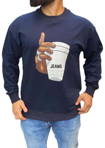 Braazi Erkek Basic Baskılı Sweatshirt ST01533 - Lacivert