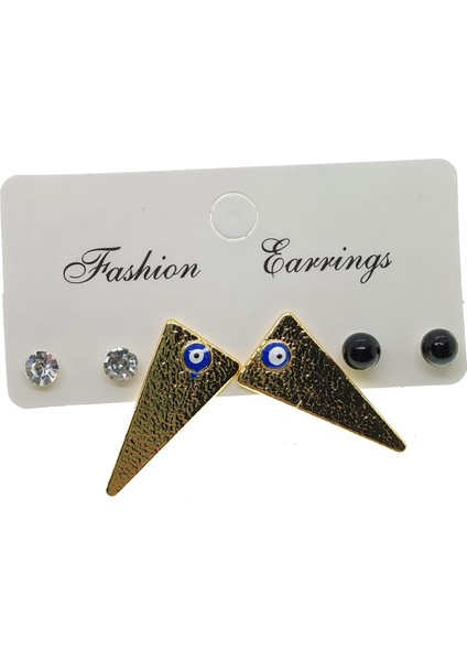 Fashion Earrings Altın Renk Üçgen Model Göz Nazar Mineli Kombin Küpe - 2157 fiyatları
