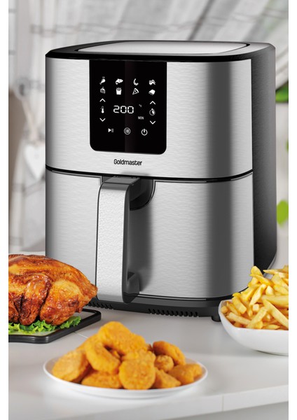 Brenda 7 Litre Inox Geniş Hazneli Xxl Dokunmatik 8 Ön Ayarlı Airfryer Sıcak Hava Fritözü