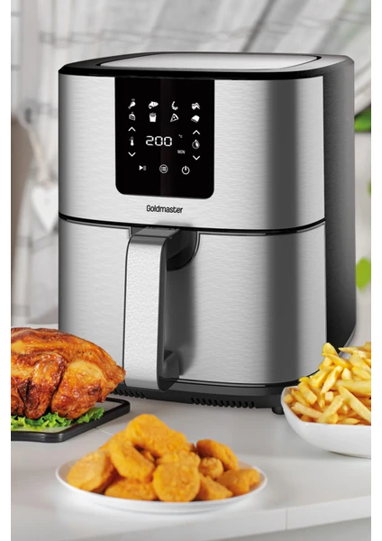 Brenda 7 Litre Inox Geniş Hazneli Xxl Dokunmatik 8 Ön Ayarlı Airfryer Sıcak Hava Fritözü