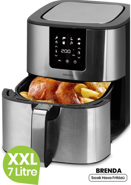 Brenda 7 Litre Inox Geniş Hazneli Xxl Dokunmatik 8 Ön Ayarlı Airfryer Sıcak Hava Fritözü